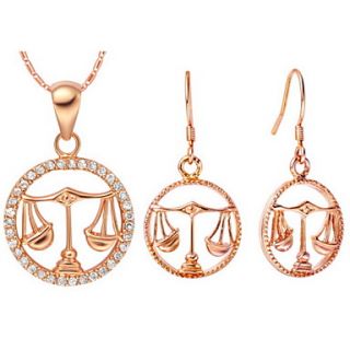 Original Silver Plated Cubic Zirconia The Zodiac Libra Womens Jewelry Set(Necklace,Earrings)(Gold,Silver)