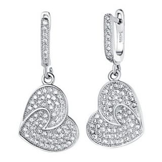 Fashionable Silver Plated Silver With Cubic Zirconia Heart Drop Womens Earring