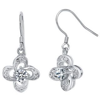 Elegant Silver Plated Silver With Cubic Zirconia Flower Drop Womens Earring