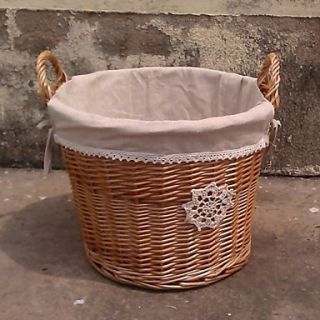 Large Size Granys Knitted Flower Handmade Wicker Storage Basket with Two Handles