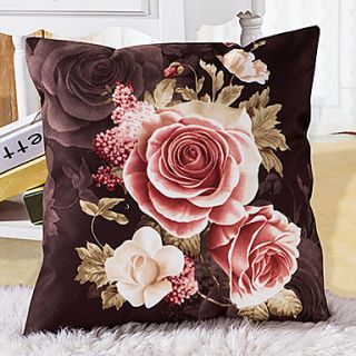 Graceful Rose Pattern Coffee Decorative Pillow With Insert