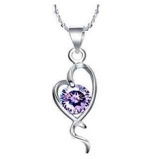 Elegant Heart Shape Gemstone Womens Slivery Alloy Necklace(1 Pc)(Purple,White)