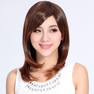 Fashion Hair Inclined Bang Chestnut Color Long Straight Hair Wig