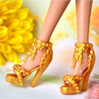 Barbie Doll Party Queeen Noble Golden PVC High heeled Sandal