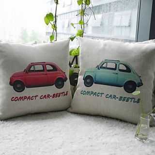 Set of 2 Red and Blue Beetle Car Decorative Pillow Covers