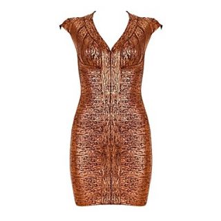 Copper V Neck Open Back Slim Bodycon Bandage Dress