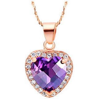 Elegant Heart Shape Womens Golden Alloy Necklace With Gemstone(1 Pc)(Purple,Red)
