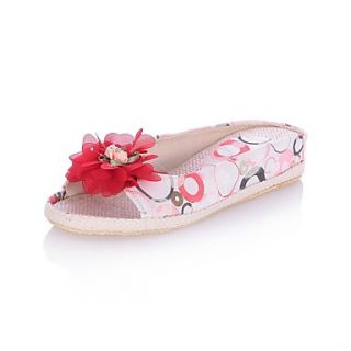Canvas Womens Flat Heel Open Toe Slippers Shoes with Flower(More Colors)