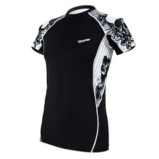 KOOPLUS Skull Mens Black Fitness Elastic Skinny Quick dry Short Sleeve Cycling T shirt