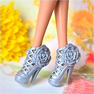 Barbie Doll Gray PVC High heeled Sandal with Big Rose Pattern