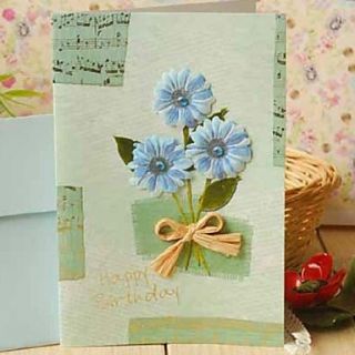 Green Side Greeting Card with Flower and Rhinestone for Mothers Day