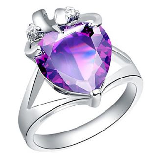 Elegant Sliver With Cubic Zirconia Heart Cut Womens Ring(Purple, Blue)