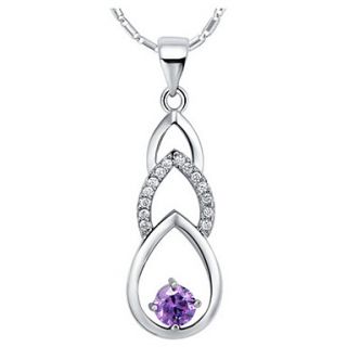 Vintage Water Drop Shape Slivery Alloy Necklace With Rhinestone(1 Pc)(Purple,White)