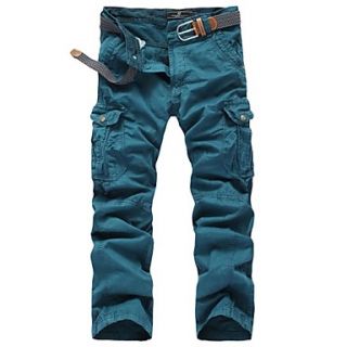 Mens Multi Pocket Solid Color Pants (Belt Not Included) 8322 Blue