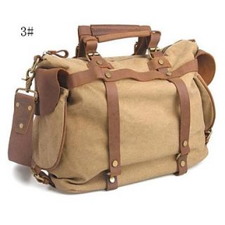 Mens Casual Canvas and Crazy Horse Leather Large Capacity Handbag