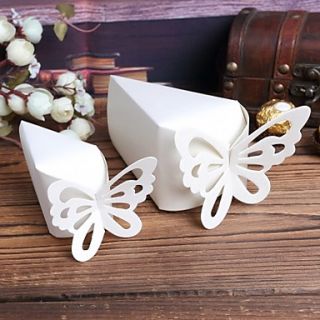 White Cake Favor Boxes with Butterfly   Set of 10