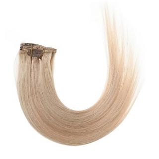 20 Inch #27/613 Mixed Black and Blonde 7 Pcs Human Hair Silky Straight Clips in Hair Extensions