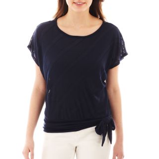 By & By Dolman Sleeve Lace Back Tie Waist Top, Navy