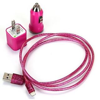 Laser Style 8 Pin Charge Data Sync Cable Charger Adapter Car Charger Set for iPhone 5(100cm)