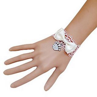 Lovely Girl White Bowknot Pink Lace Sweet Lolita Bracelet with Crown