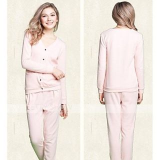The New Spring and Autumn Fashion Ladies Cotton Long Sleeved Pajama Solid Home Furnishing Suit