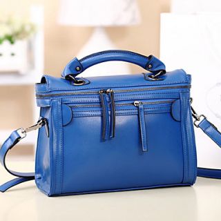 POLO Womens Simple Matte Genuine Leather Stitching Bag(Blue)