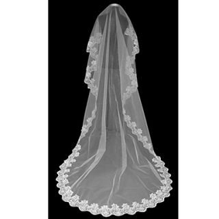 One Tier Cathedral Wedding Veil With Applique Edge(More Colors)