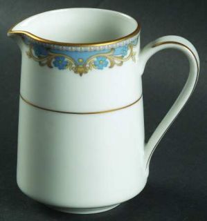 Noritake Oberlin Creamer, Fine China Dinnerware   Blue Insets & Flowers, Tan Scr