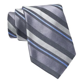 CLAIBORNE Textured Stripe Silk Tie, Charcoal, Mens