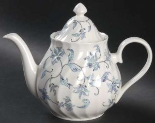 John Aynsley Madrigal Blue Teapot & Lid, Fine China Dinnerware   Whisper Shape,