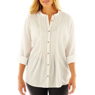 St. Johns Bay Denim Pintuck Shirt   Plus, White