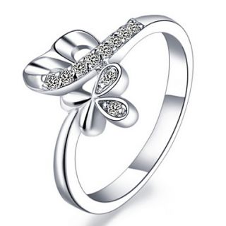 Stylish Sliver Clear With Cubic Zirconia Flower Hollow Womens Ring(1 Pc)
