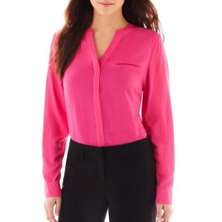Worthington Long Sleeve Button Front Blouse, Pink