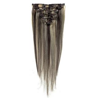 Emosa 18 Inch #2/613 Mixed Black and Blonde 7 Pcs Human Hair Silky Straight Clips in Hair Extensions