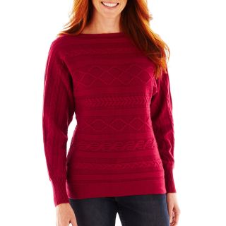 LIZ CLAIBORNE Long Sleeve Cable Sweater, Red, Womens