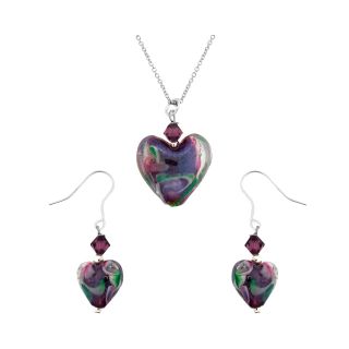Bridge Jewelry Heart Shaped Art Glass Pendant & Earrings Set