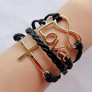 Womens Western Vintage Multideck Combined Symbols Braided Bracelet