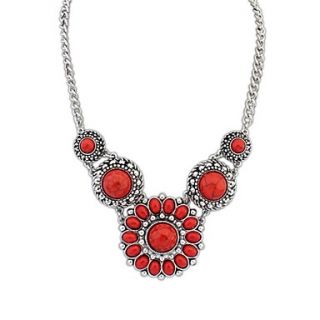 Womens European America (Rounds) Plated Alloy Resin Beaded Statement Necklace (Red Blue Gray) (1 pc)