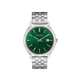 Caravelle New York Mens Green Round Dial Silver Tone Dress Watch