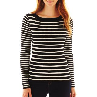 LIZ CLAIBORNE Long Sleeve Boatneck Sweater, Black, Womens