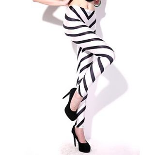 Elonbo Black and White Stripe Style Digital Painting Tight Women Leggings