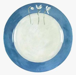Gien Alice Dinner Plate, Fine China Dinnerware   White&Blue Flowers, Green Stem&