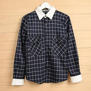 Mens Han Edition Grid Pocket Long Sleeve Shirt