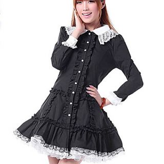 Graceful Lady Black Cotton Sweet Lolita Cosplay Dress wirh Lace Ruffles