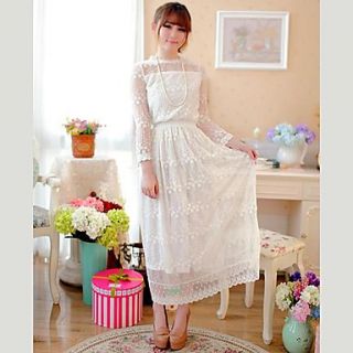 Womens Cutwork Embroidery Lace Maxi Dress