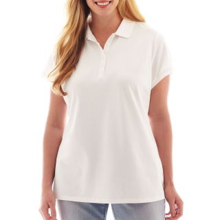 LIZ CLAIBORNE Short Sleeve Polo Shirt   Plus, White