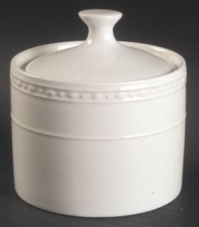 Oneida Meridian Sugar Bowl & Lid, Fine China Dinnerware   All White,Embossed Ban