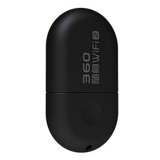 360 Mini Portable Wifi Dongle Wireless Router with Built in PIFA Antennas (Black)