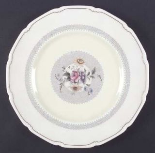 Royal Doulton Burnham Dinner Plate, Fine China Dinnerware   Floral Center, Gray