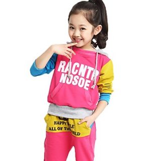 Girls Contrast Color Casual Round Collar Clothing Sets